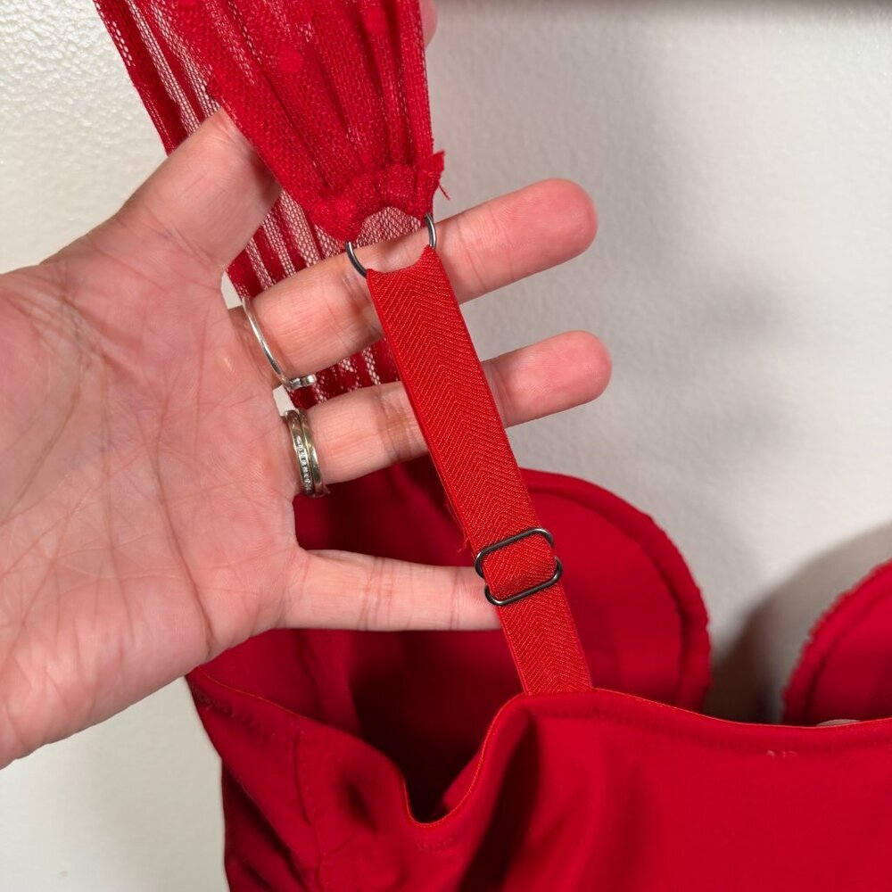 Intimately Free People Double Take Bodysuit Size Medium Red Plunge Sexy - Picture 10 of 13